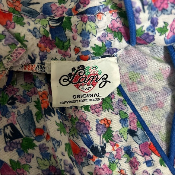 Vintage 60s Lanz  Original Wrap Dress Blue Red Floral Cap Sleeve Knit Midi XS - Picture 7 of 7